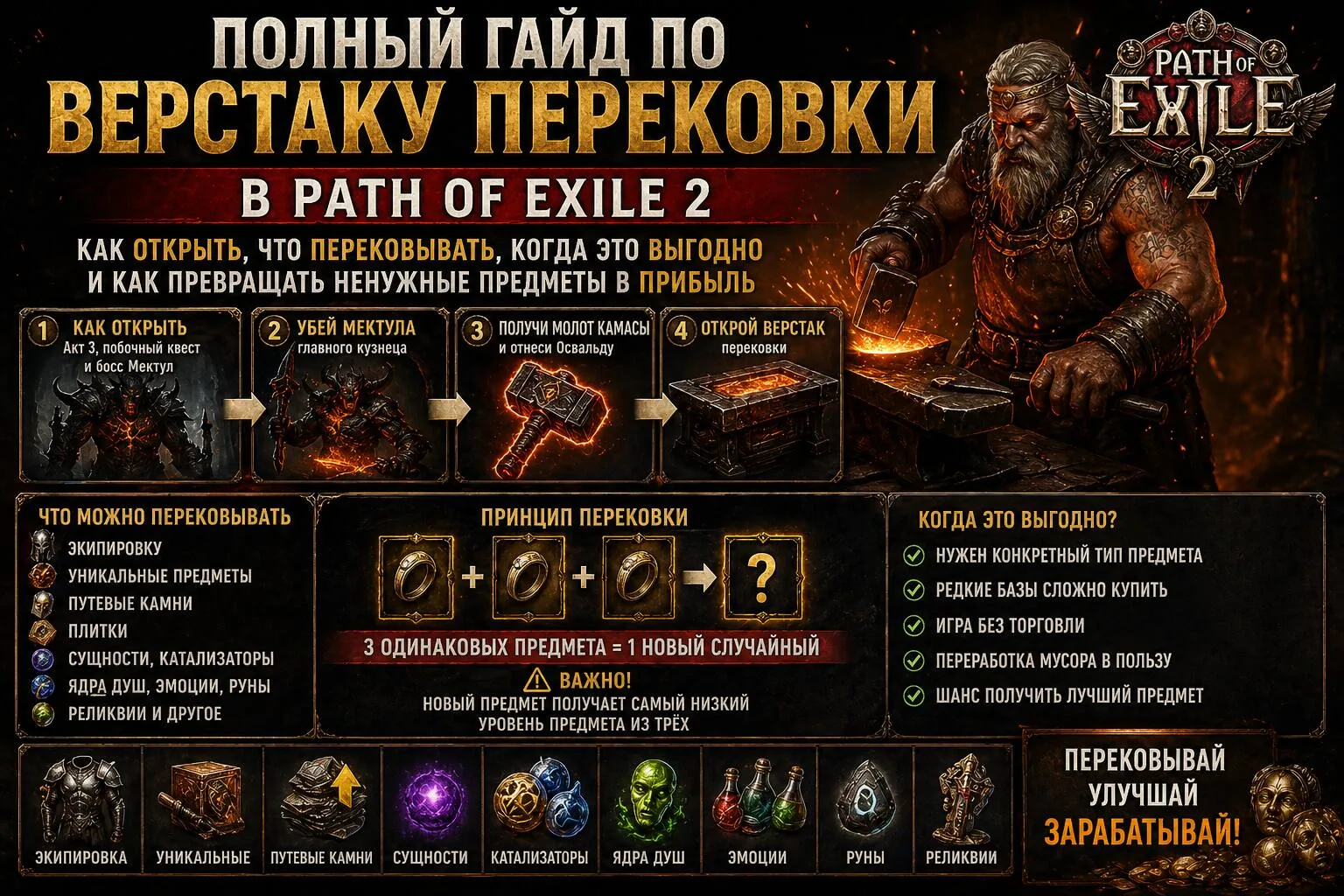 Верстак перековки в Path of Exile 2: как правильно использовать, апать предметы и зарабатывать валюту